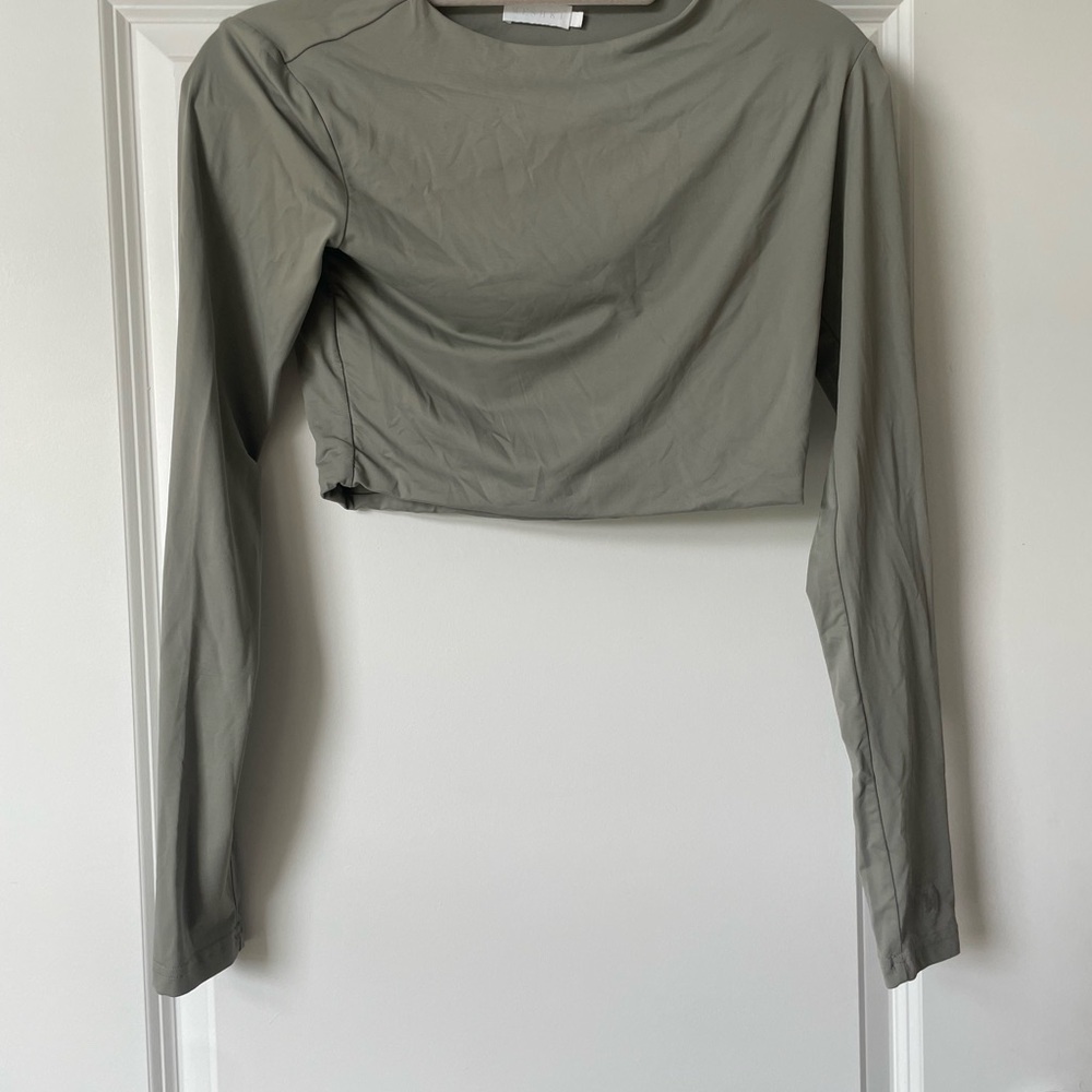 Meshki Long Sleeve Crop Top- Sage Green